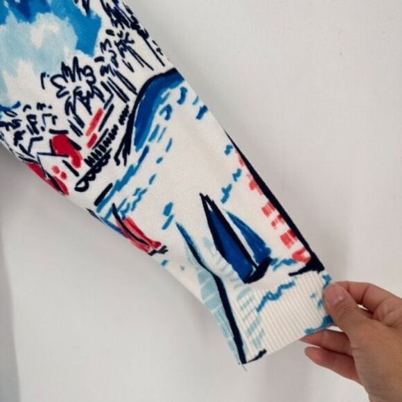 Christopher & Banks Women's Sailboat Beach Cardigan Sweater Blue Medium Coastal - Picture 8 of 10